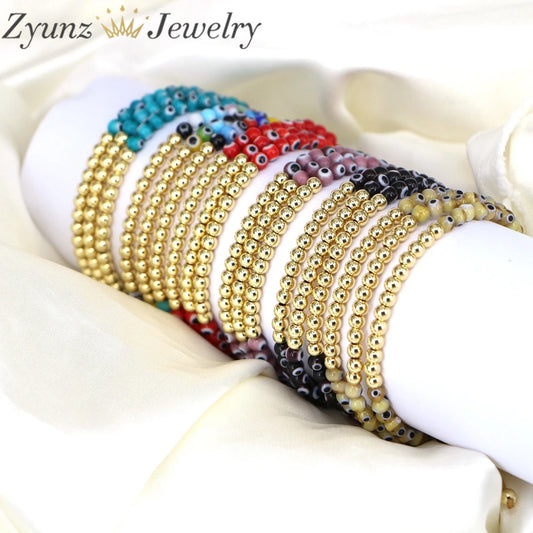 5PCS, Evil Eye Glass Beads Bracelet Colorful Lampwork Macrame Bracelet Bangle Gold Ball Beads For Women Men Turkish Jewelry