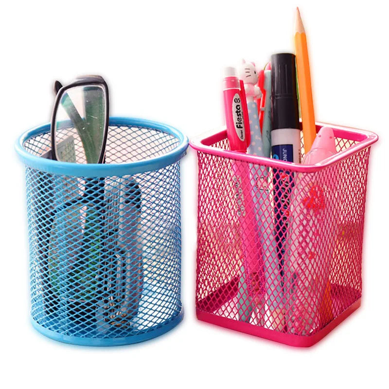 Hemasa Creative Colorful round Grid Metal Pen Holder Korean Fashion Desktop Office Supplies Storage Ornaments