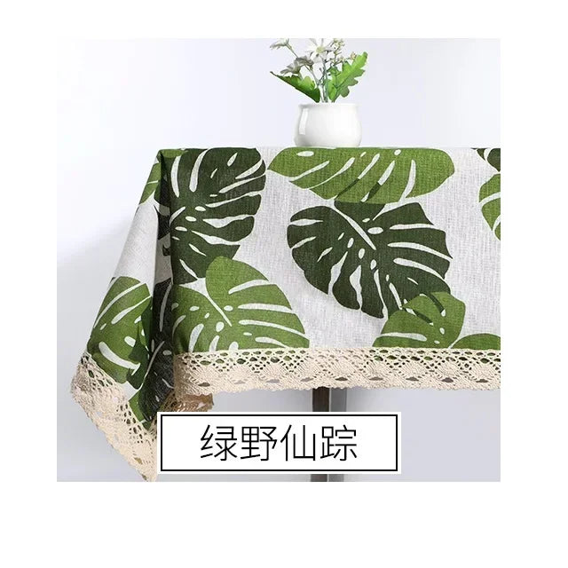 Tablecloth, Washable Cotton Linen Fabric Tassel Table Cloth Dust-Proof Embroidery Table Cover for Kitchen Dinning Farmhouse