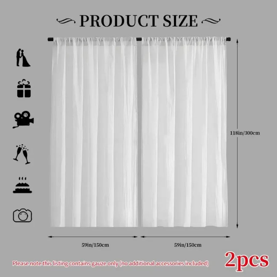 2PC Elegant White Sheer Backdrop Curtain with Pole Pocket Design Suitable for Weddings, Bridal Showers, Birthdays, Anniversaries