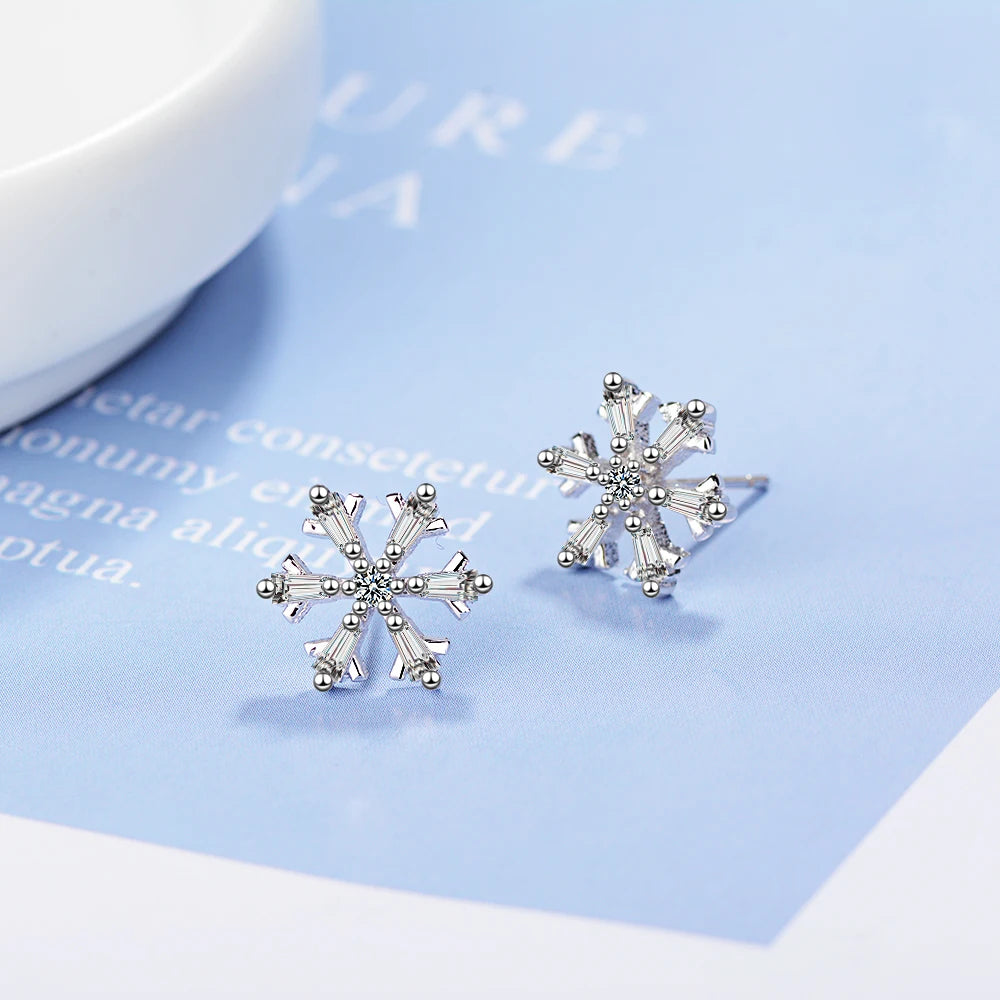 2019 Free Shipping Fashion 925 Sterling Silver Crystal Snowflake Stud Earrings Fine Jewelry Pendientes Brincos De Prata