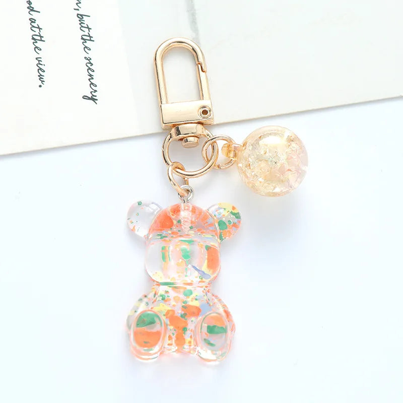 Cute Colorful Acrylic Bear Crystal Bead Keychain for Women Girls Fashion Sweet Key Chain Bag Car Key Pendant Jewelry Couple Gift