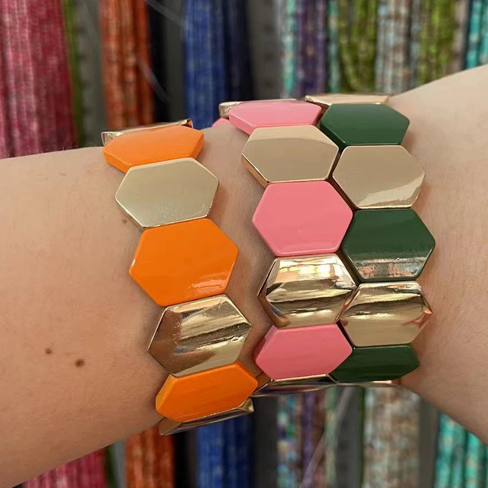 Big Stacked DIY Fashion Enamel Women's Bracelets Bohemian Color Bangle Jewelry Matching Stretch Ladies Bracelet