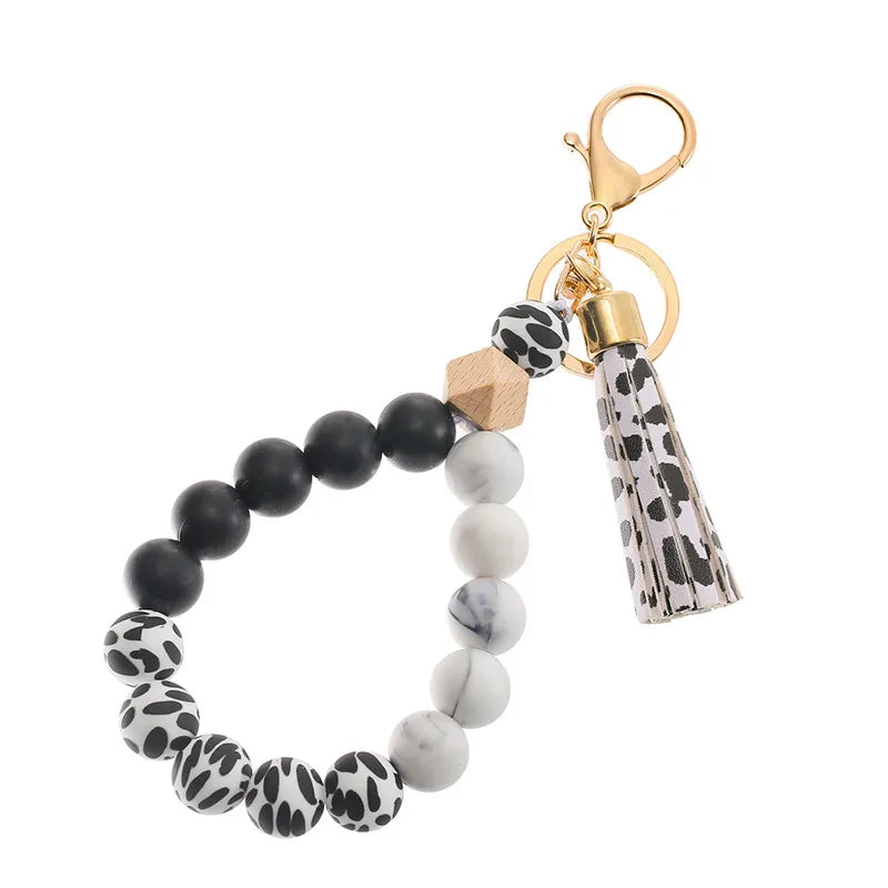 Hemasa  Silicone Beads with  Tassel Keychain Lobster Clasp  Pendant Keyring  /Bracelet  For Women