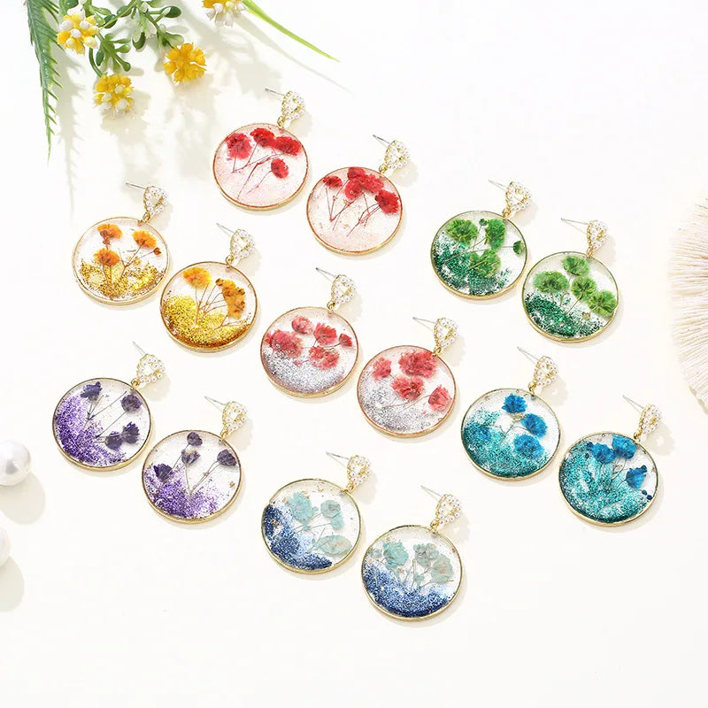 Elegant Earrings For Women Unique Handmaking Epoxy Resin Pressed Flower Earrings Creative Flower Earrings Boho Statement Jewelry
