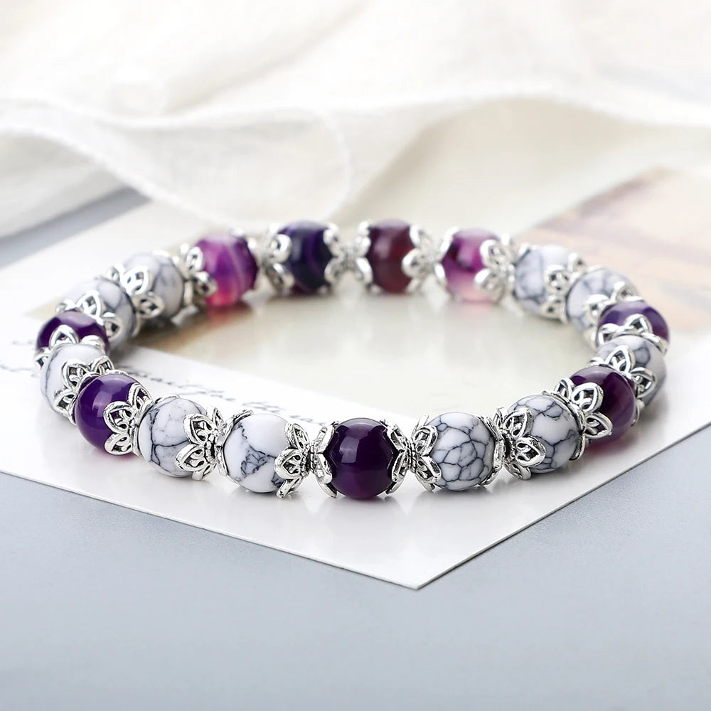 Hemasa Pink Quartz Beads Bracelets/ Natural Black Lava Stone  Stretch Bracelet