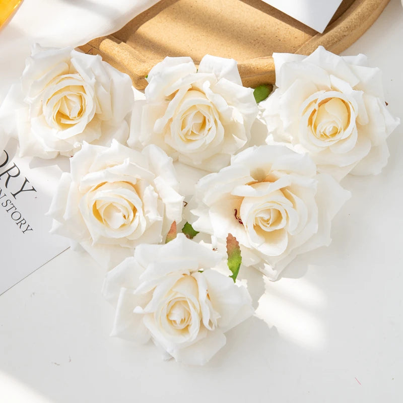 100PC 10CM Wholesale Artificial Flowers for Scrapbook Christmas Home Decor Wedding Garden Rose Arch Fake Silk Head Candy Box