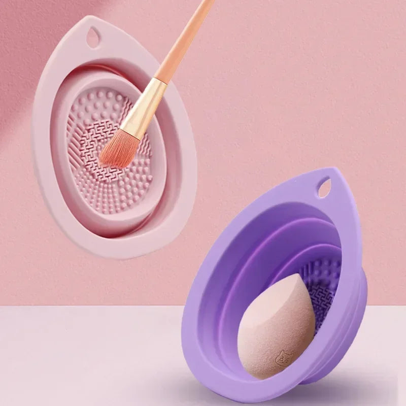 Hemasa  Set of 2 Silicone Makeup Brush Cleaner Folding Powder Puff Cleaning Bowl
