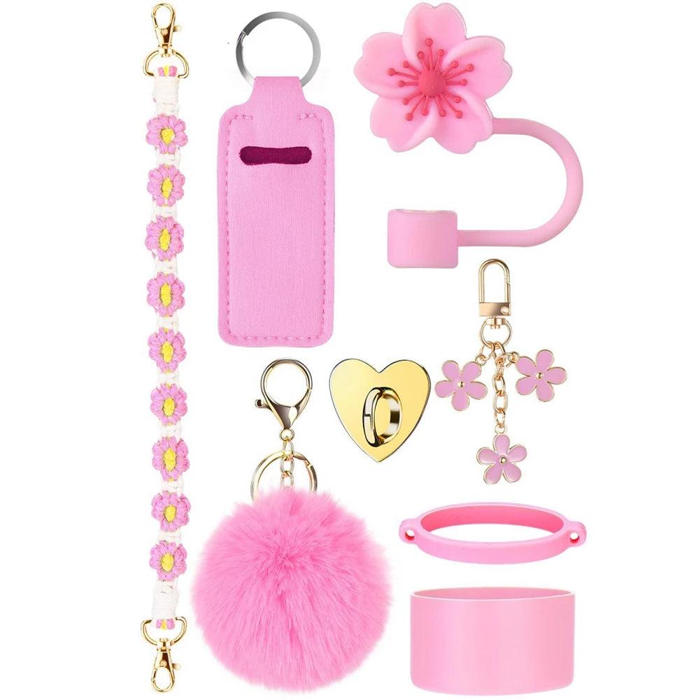 Water Cups Accessories for Stanley 40oz Tumbler Siliocne Water Bottle Boot Straw Lid Handle Strap Keychain Charm Chain Cup Decor