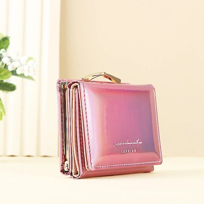 New Fashion Pu Leather Rainbow Women Short Wallet Laser Cartera Girls Coin Purse Wallets for Women Birthday Gift Card Wallet