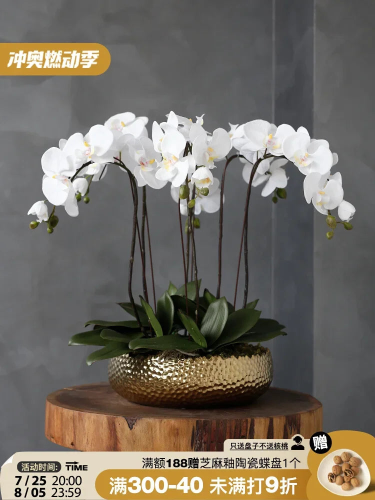 High-end phalaenopsis pot fake flower simulation flower living room large table decoration flower porch decoration