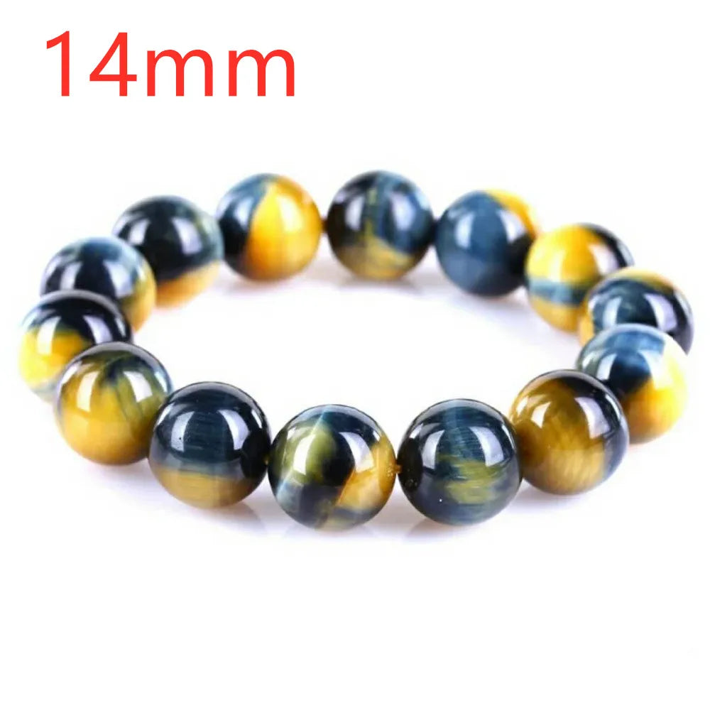 Tejesa Natural Gold Blue Tiger's Eye Round Beads Bracelet /Yellow Blue Tiger Eye Bangle Bracelet