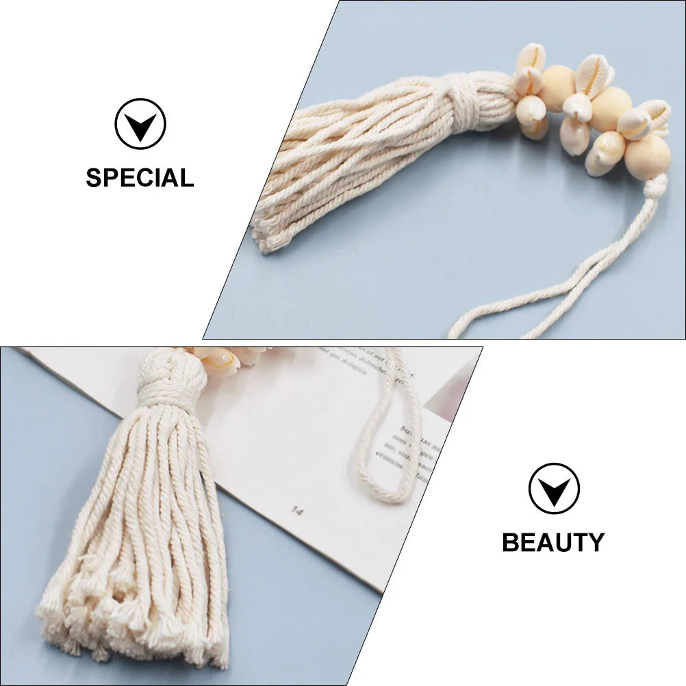 Bead Garland Beads Wood Tassel Country Decor Coastal Cowrie Nautical Boho Hanging Macrame Farmhouse Shells Wreath Natural Wooden