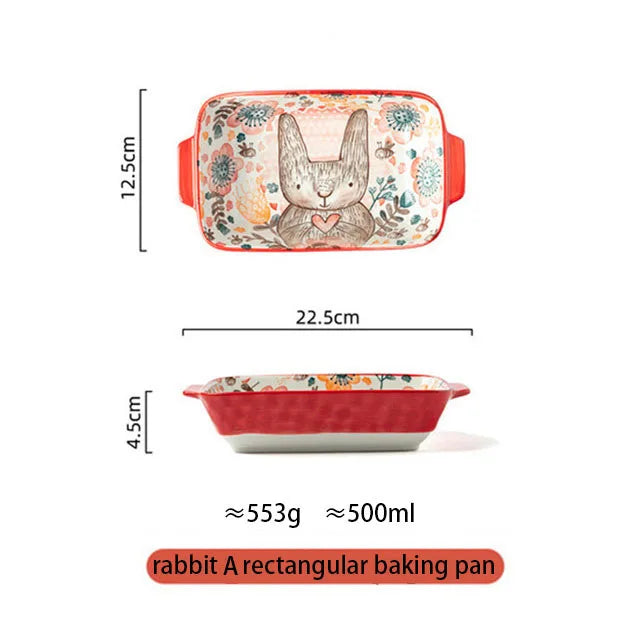 Hemasa Ceramic Bakeware With Handle Forest Animals Baking Pan  Underglaze  Kitchen Tableware Salad Bowl Au Gratin Dishes