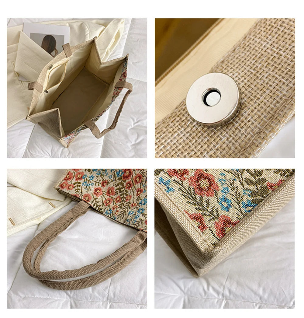 Literary Large Capacity Cotton Linen Women's Bag New Fashion Work Commuting Underarm Bag Shoulder Bag Casual Handbag