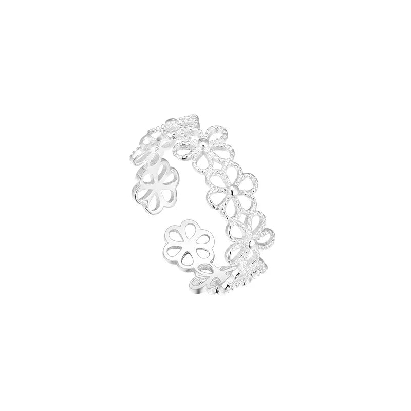 925 Sterling Silver Unique Hollow Flower Rings For Women Girls Jewelry Finger Adjustable Open Blossom Ring Party Birthday Gift