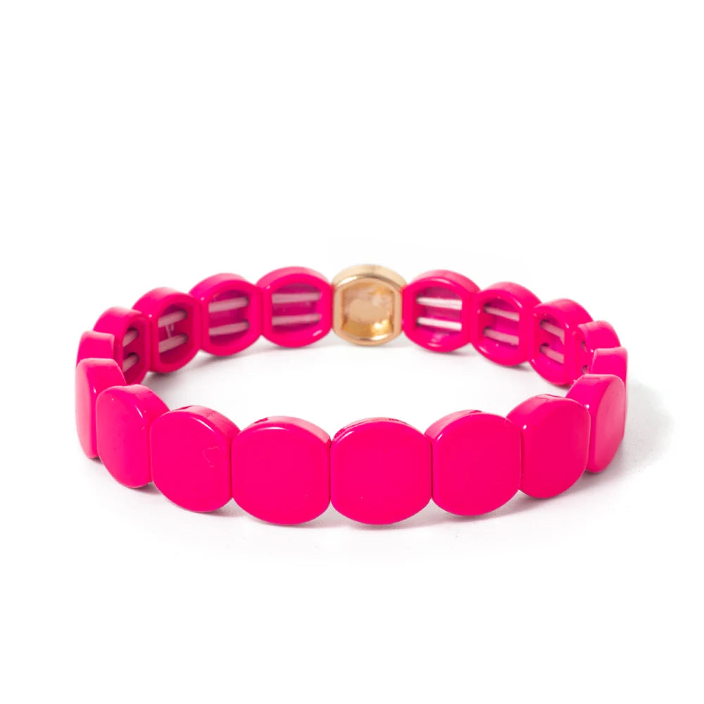 Tejesa Yellow Red Color  Enamel Tile Beads Bracelets For Women /Hand Jewelry Charms Beach Elastic Bangle For Party Luxury