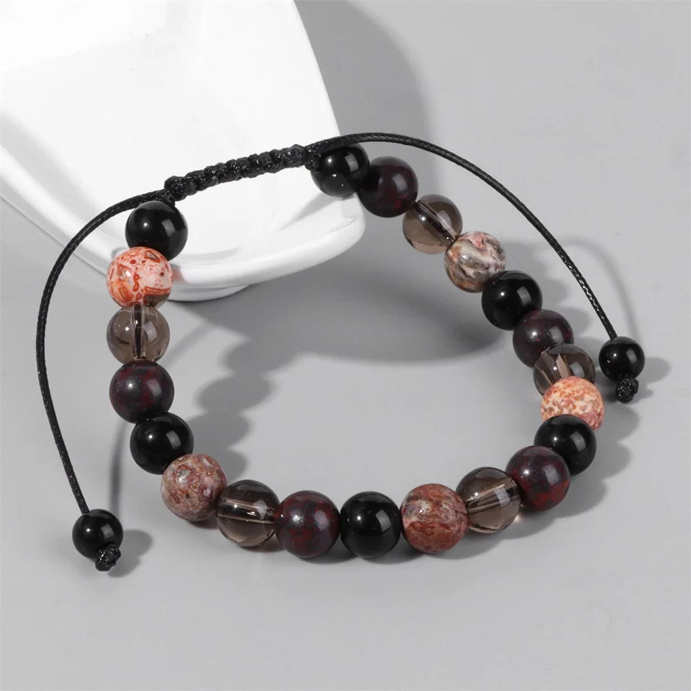 Tejesa 8MM Mix Natural Stone Braided Bracelet Smoky Quartz Beaded Bracelets For Women Men Balance Energy Woven Wristbands Jewelry Gift