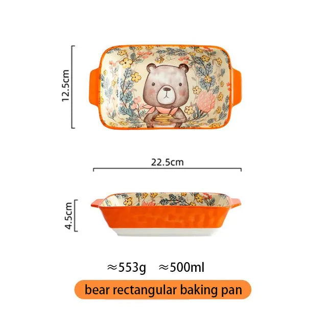 Hemasa Ceramic Bakeware With Handle Forest Animals Baking Pan  Underglaze  Kitchen Tableware Salad Bowl Au Gratin Dishes