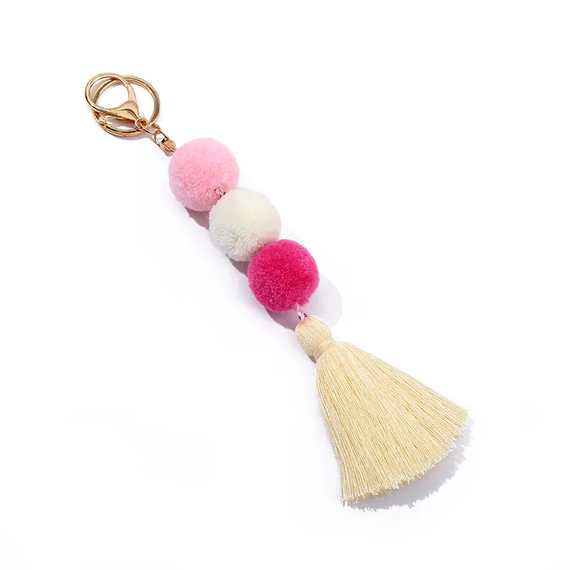 Hair Ball Tassel Keychain Colorful Pompom Keyring For Women Bag Hanging Pendants Accessories Fluffy Plush Key Ring