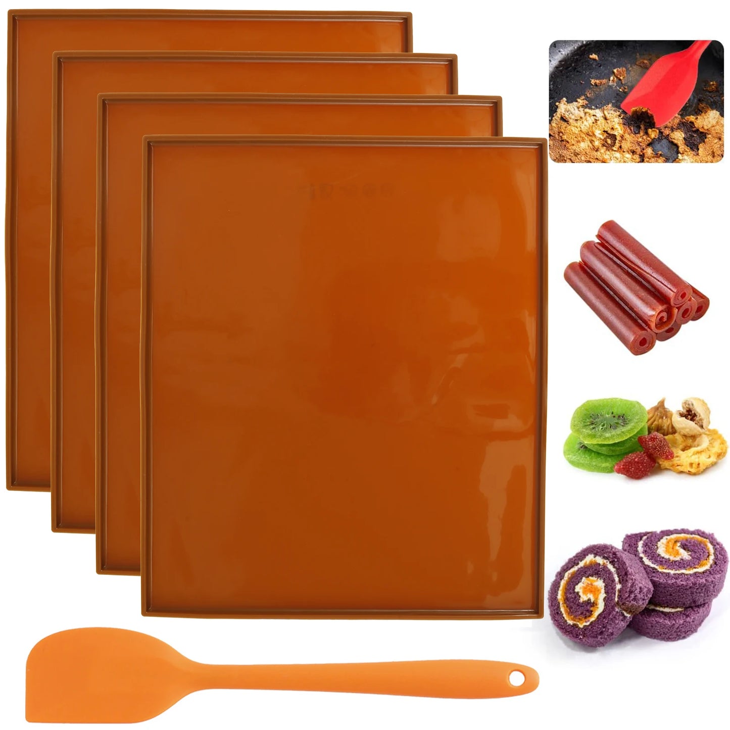 4pcs Silicone Dehydrator Mats with Edge Non-stick Dehydrator Sheets Multifunctional Dehydrator Trays with Silicone Scraper