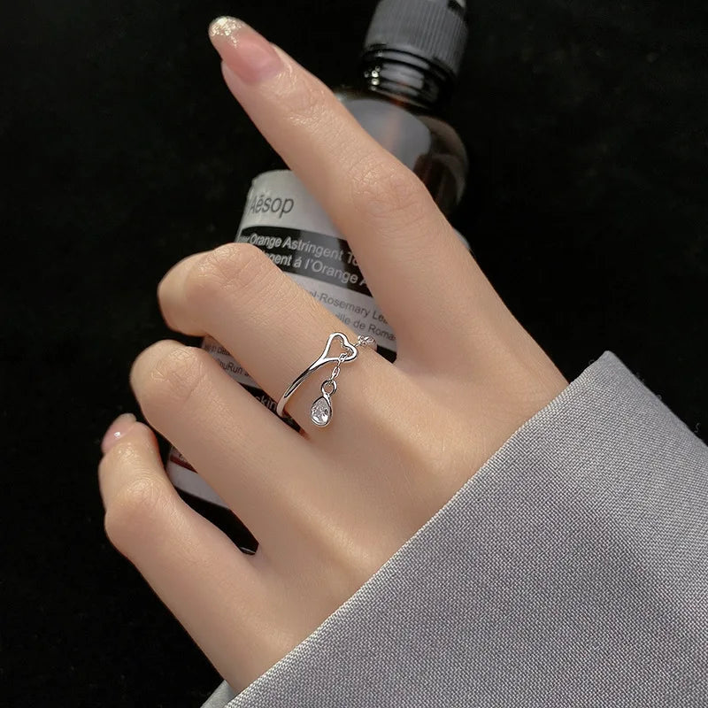 TrustDavis Authentic 100% 925 Sterling Silver Beads Chain Open Finger Ring For Women Girls Sterling Silver Jewelry Gift DS1891