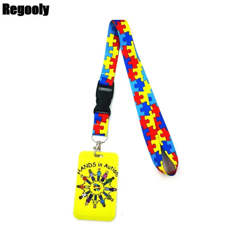 Autism Pattern Anime Lanyard Badge Holder ID Card Lanyards Mobile Phone Rope Key Lanyard Neck Straps Keychain Key Ring