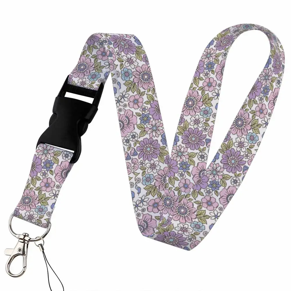 Tejesa Beautiful flower Lanyard Keys Chain Badge Holder ID Credit Card Pass Hang Rope Lariat Mobile Phone Charm Accessories Gifts
