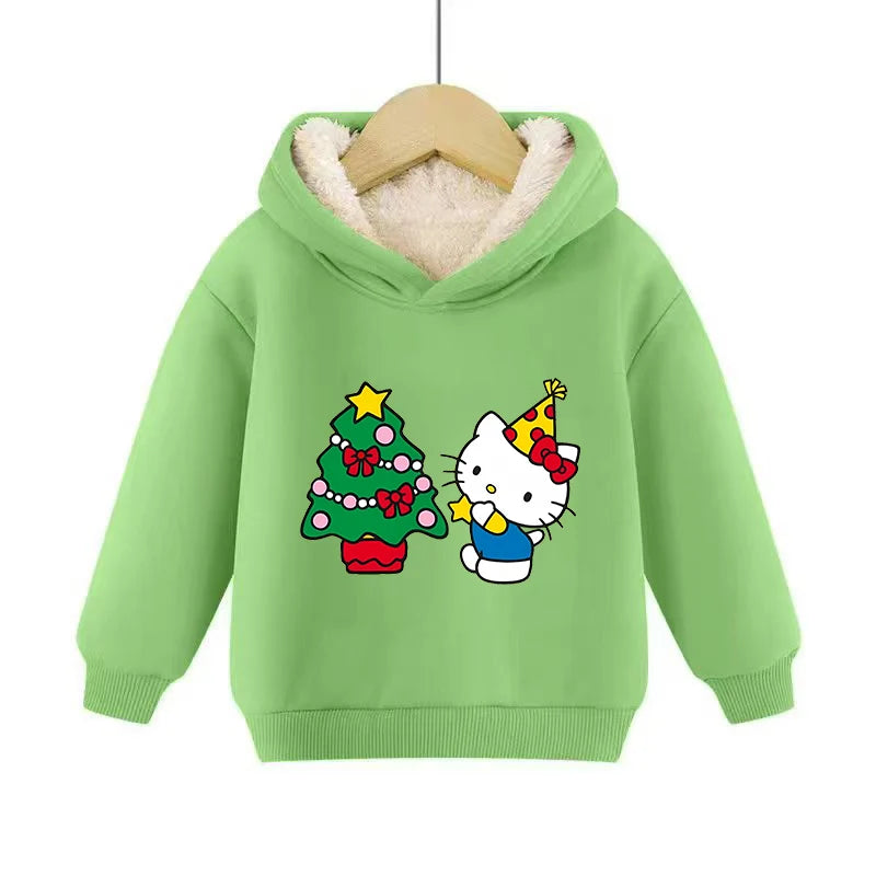 Hemasa Hello Kitty Hoodies Sweatshirt Boys Girls Winter Thickening Pullover Warm Clothes Children Christmas Gift