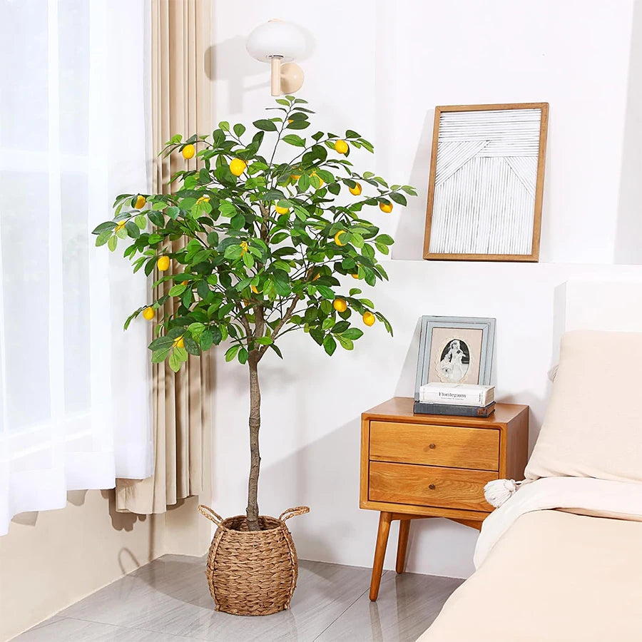 Tejesa 120cm/150cm Artificial Lemon Tree Artificial Tree With Fruit Fake Bonsai Plant Plastic Potted Plant Christmas Home Garden Decor