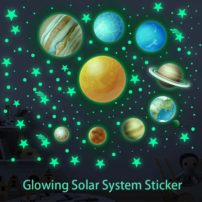 Tejesa Nine Planets Dot Star Night Light Stickers Bedroom Fluorescent Wall Decor