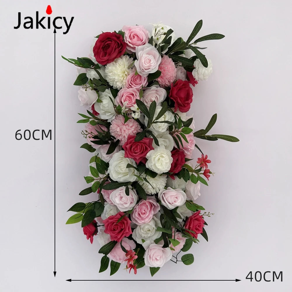 Pink White Series Artificial Flower Strip Wedding Table Runner Floral Arrangement Wedding Backdrop Decor Prop Arch Flower String