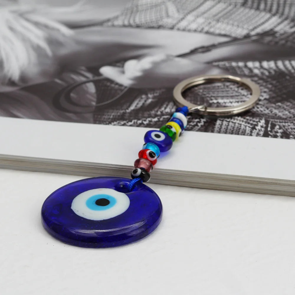 EVIL EYE Glass Round Turkish Evil Eye Keychain Colorful Bead Car keyring for Women Men Jewelry llavero porte clé מחזיק מפתחות