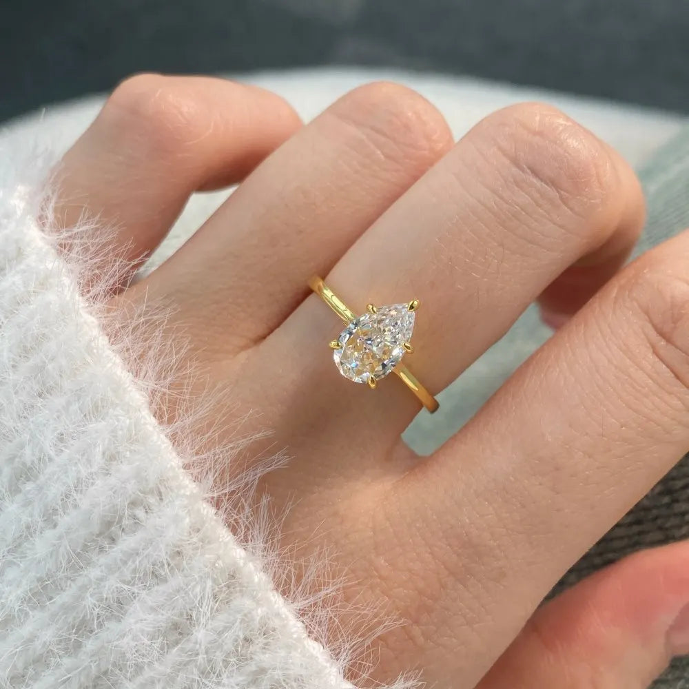 Hemasa 925 Sterling Silver Ring High-end Pear-shaped Zircon Exquisite Temperament Fashion Jewelry