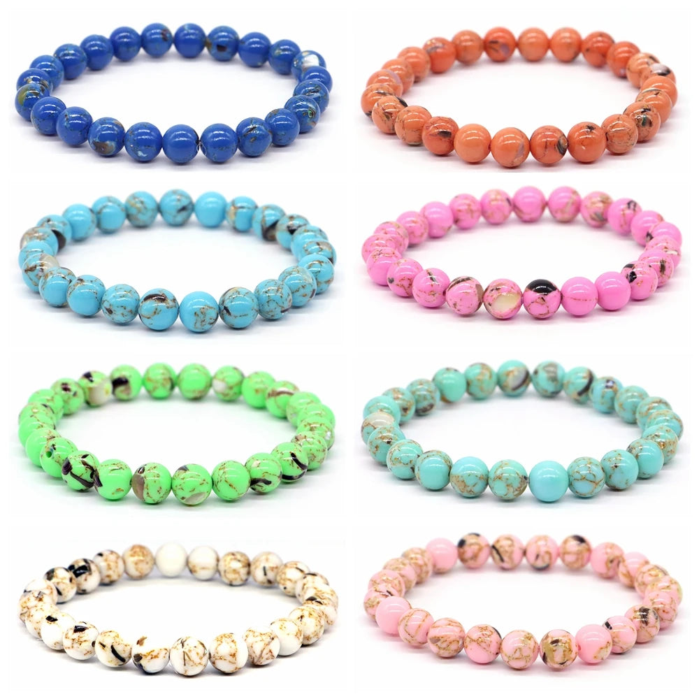 Hemasa  8mm Shell Turquoises Stone Bracelets Beads Elastic Bracelet Jewelry For Holiday Gifts