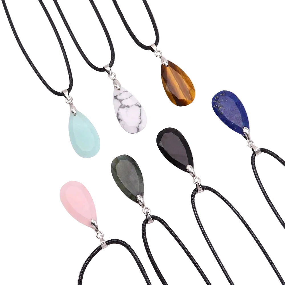 Hemasa 13*24mm Teardrop Shape Faceted Natural Stone Rope Chain Pendant Necklace  Jewelry Suitable for Enhance Fashion Woman Charm