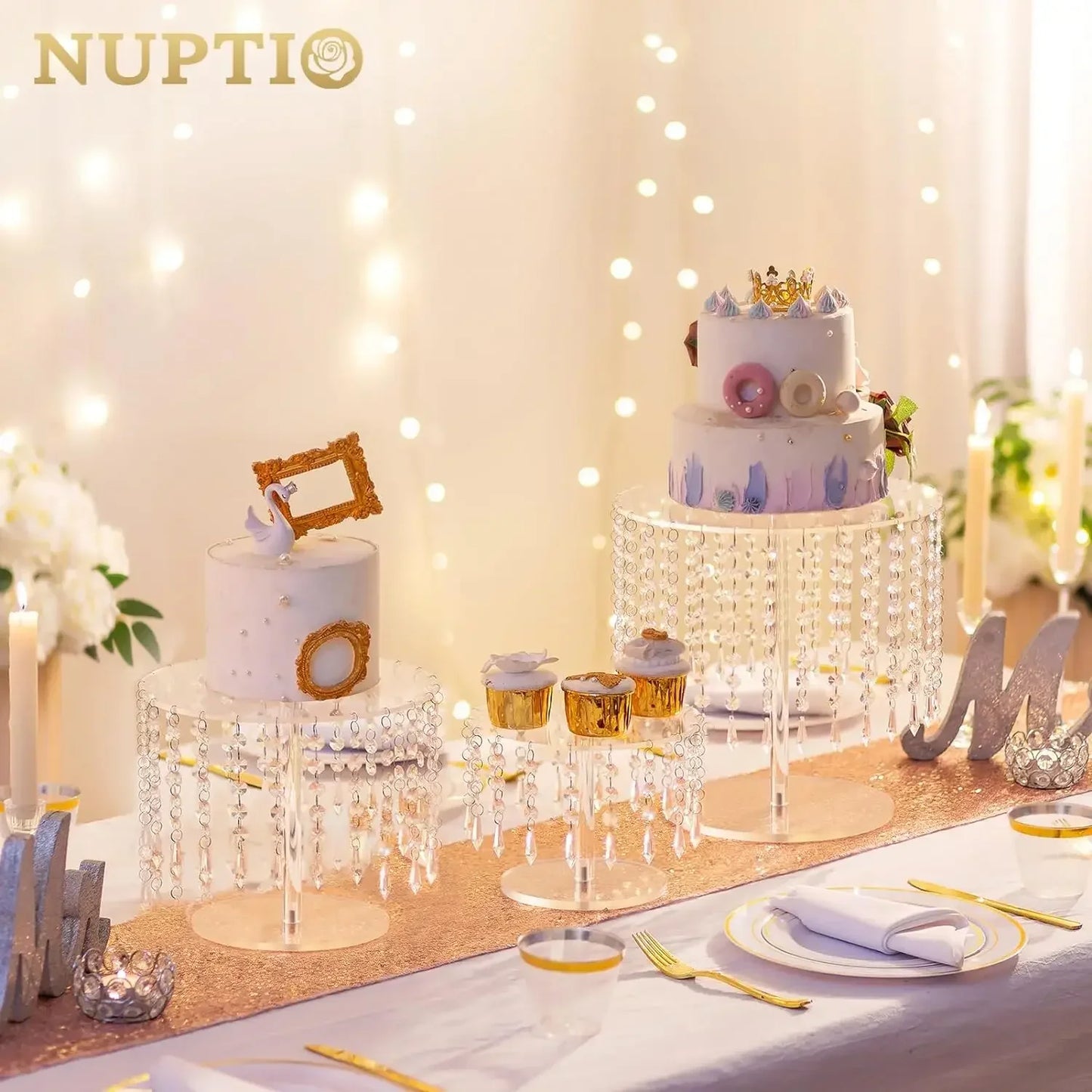 Tejesa Acrylic cake rack circular cupcake rack dessert display rack with crystal chandelier for wedding birthday party table decoration