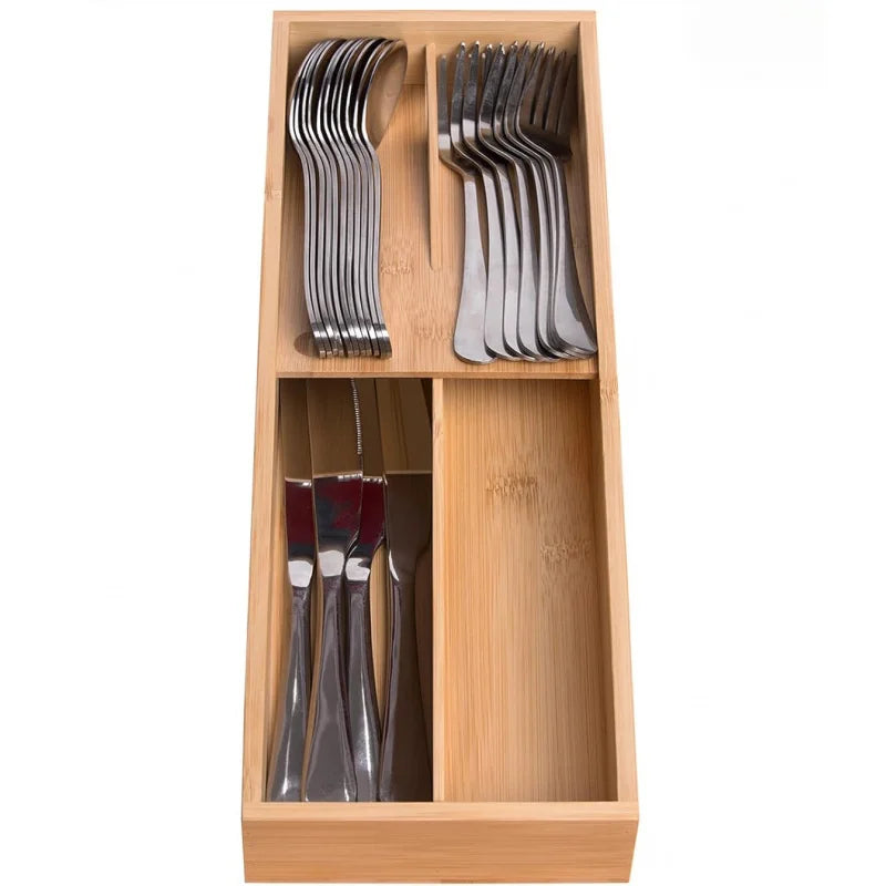 Tejesa Bamboo Silverware Drawer Organizer, Kitchen Small Silverware Organizer, Utensil Tray Holder, Cutlery Tray for Spoons, Forks