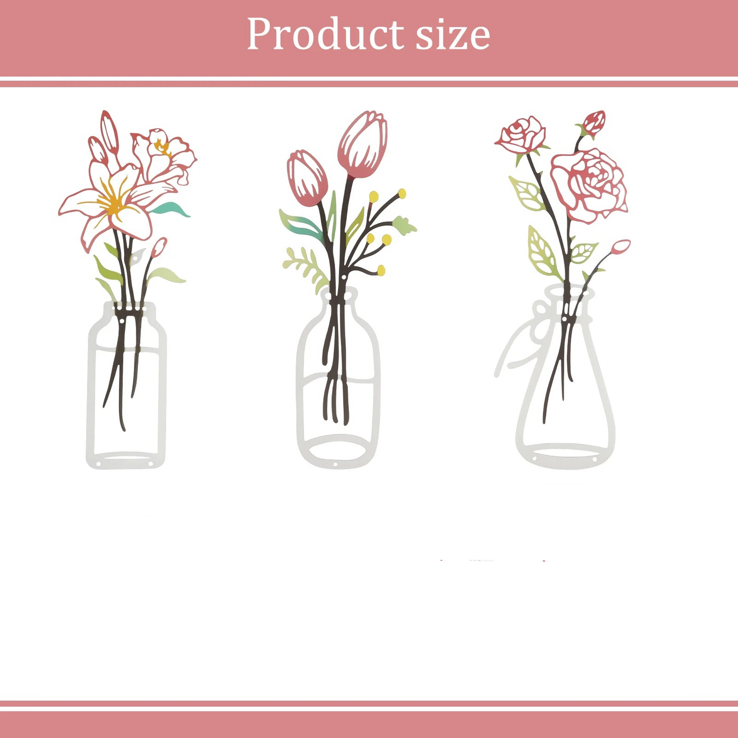 Tejesa 3Pcs Flower Silhouette Painting Wall Decal Decor Metal Flowers Wall Arts Minimalist Rustic Farmhouse Decor Bathroom Wall Decor