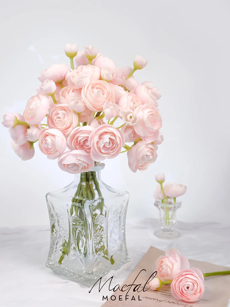 Tejesa 12 pcs Ranunculus Artificial Flower DIY Bouquet Bulk Fake Flowers Wedding Arrangements Bridal Shower Decor Home Room Decorations