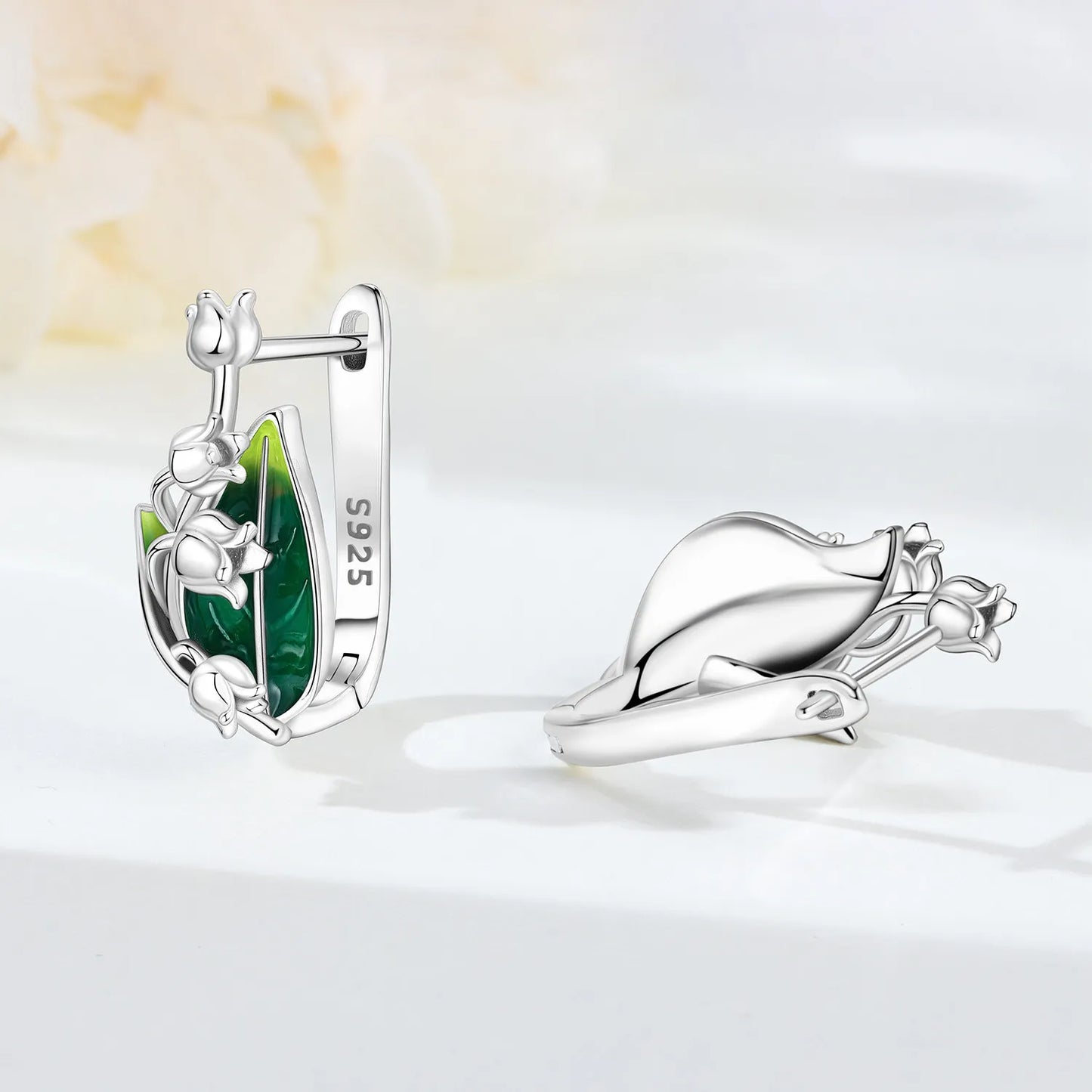 Orstarry S925 Sterling Silver Earrings Exquisite Elegant Green Leafed Bell Orchid Earring For Women Birthday Gift Silver Jewelry