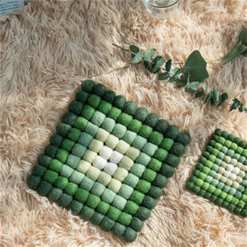 Green Series Handmade Wool Felt Pot Holder Coaster Cup Drink Pad Home Dining Room Decor Table Protection Decoration Accessories