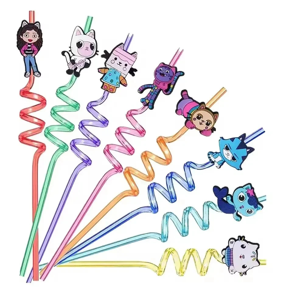 Gabby Dollhouse Cats Birthday Party Gifts Keychain Stickers Snap Bracelet Reusable Straws Gift Bags Carnival Gabby Party Favors