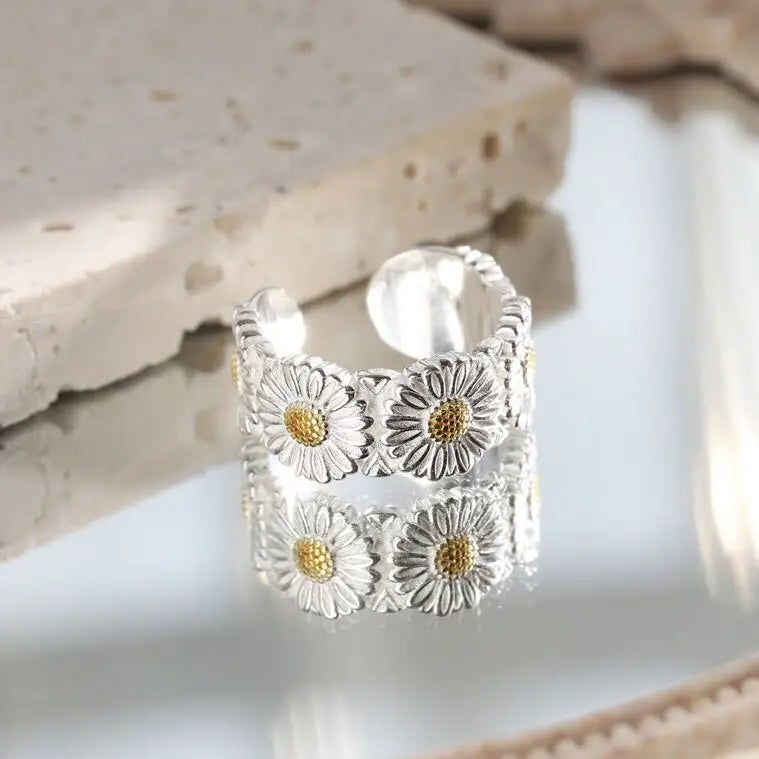 925 Sterling Silver Rings For Women Flower Simple Minimalist Open Finger Ring Fashion Band Female Bijoux Gift