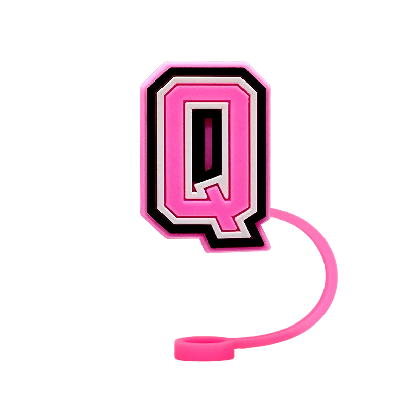 10mm Pink Letter Straw Cover Caps 1PCS Accessories For Cups,Soft Silicone Alphabet Straw Topper Drinkware,Dustproof Straw Caps