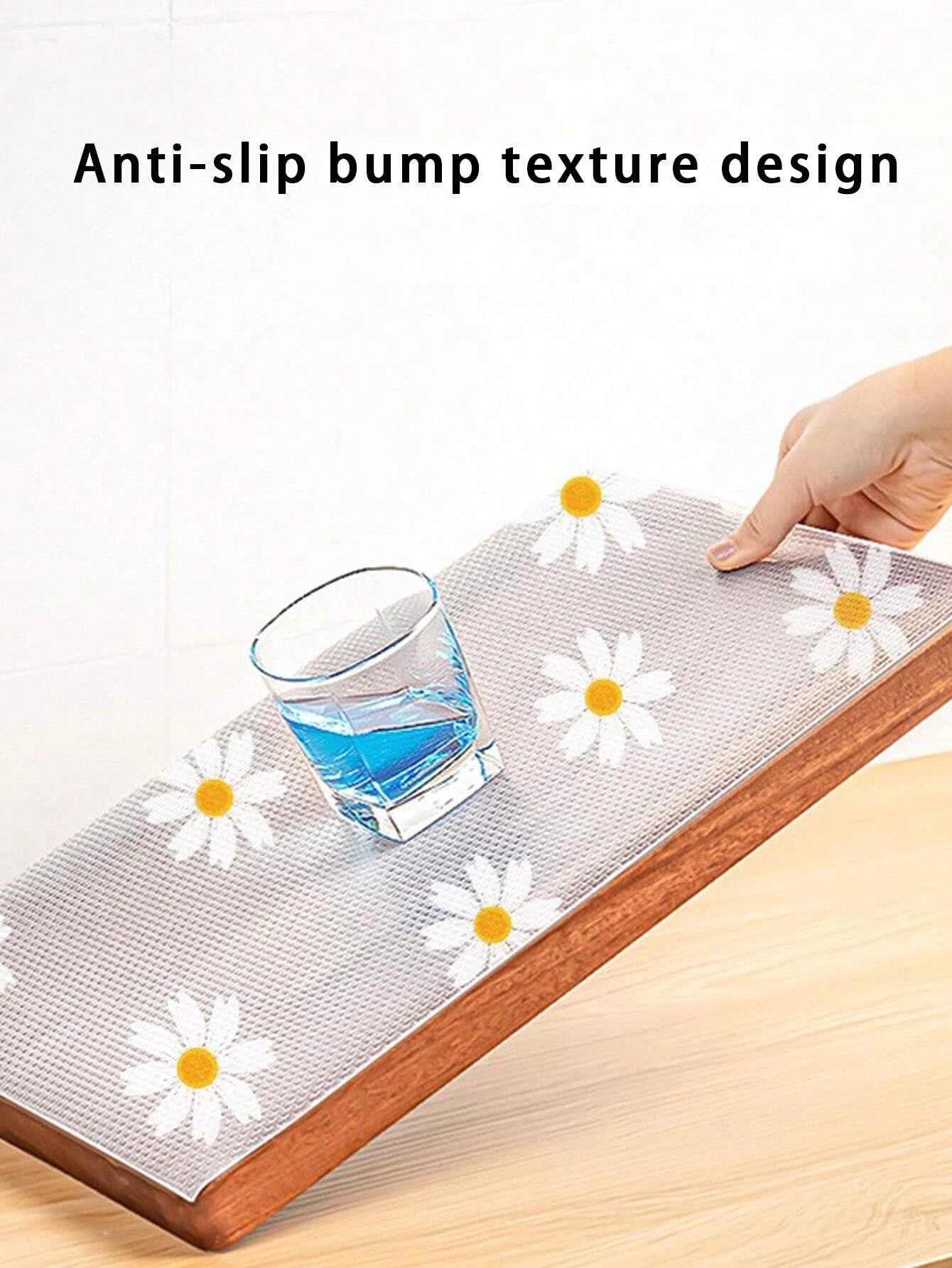 Hemasa 1 Roll Daisy Shelf Liner For Kitchen Cabinets EVA Waterproof Fridge Pad Cupboard Mat Easy Placemats Non-Adhesive Drawer Liner
