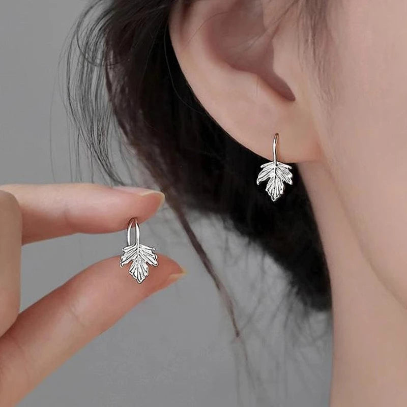 Tejesa 925 Sterling Silver Geometric Charming Exquisite Leaf Hook Stud Earrings for Women Fine Jewelry High Luxury Vintage Accessories