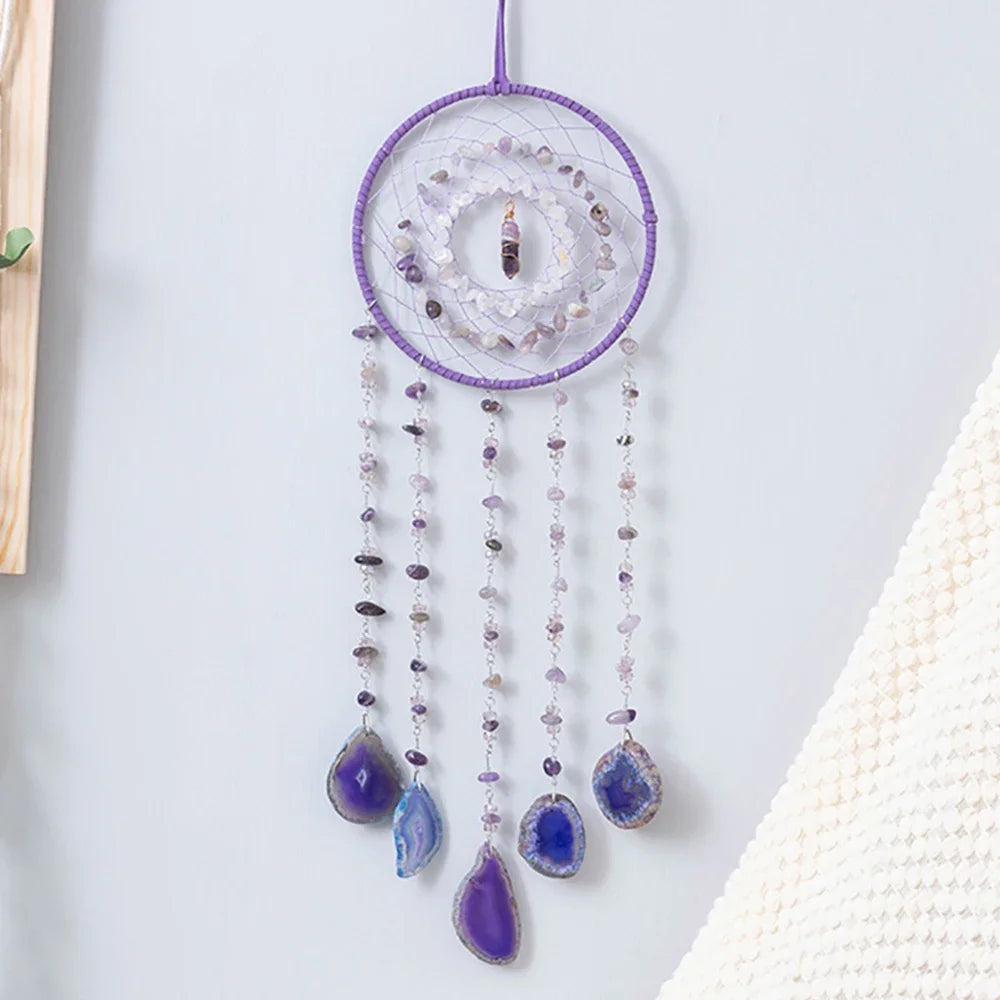 7 Chakra Gemstones Tree Of Life Dream Catchers  Natural Agate Bedroom Wall Hanging Crystal Dream Catcher Home Craft Decorations