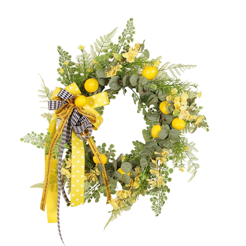Tejesa Artificial Sunflower Spring  Wreath for Front Door  Green Eucalyptus Wreaths with Welcome Sign Wall Window Outdoor Decor