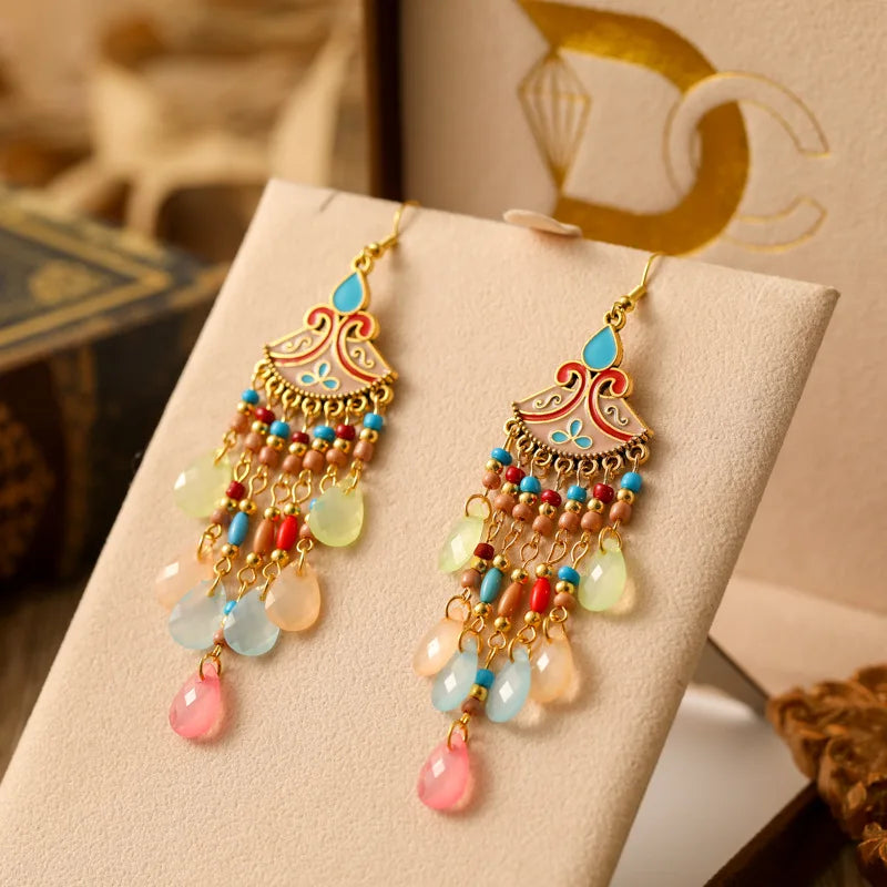 Hemasa Bohemian Waterdrop Dangle Drop Tassel Earrings For Women Beaded Handmade Ethnic Vintage Female Jewelry Earrings Gift